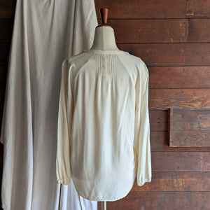 90s Vintage Cream Embroidered Loose Peasant Blouse