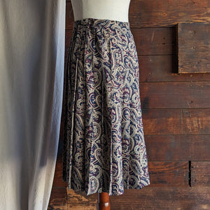 80s Vintage Dark Paisley Midi Skirt