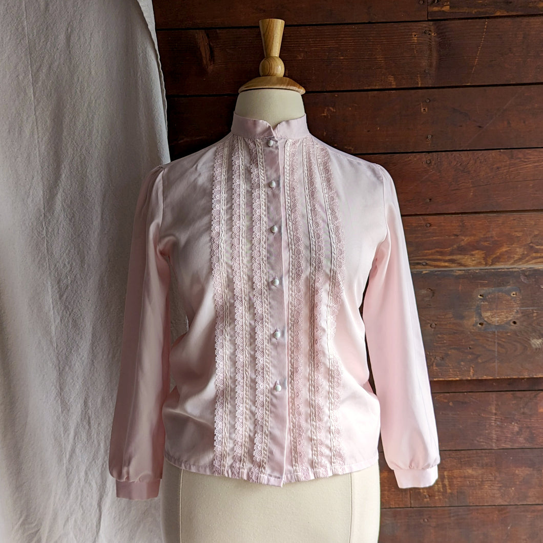 80s Vintage Pink Lace Polyester Blouse