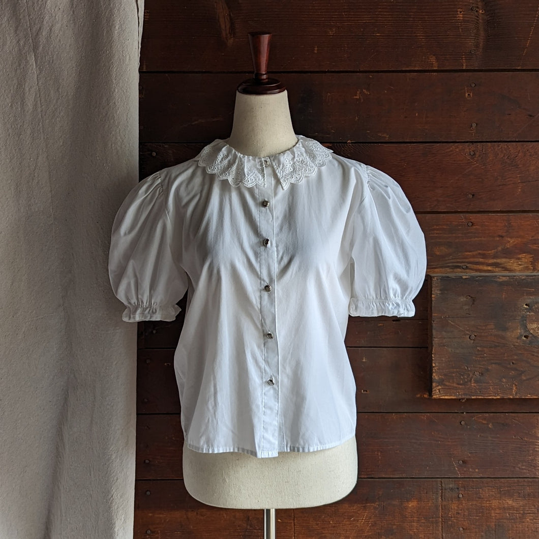White Puff-Sleeve Button Up Blouse