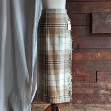Load image into Gallery viewer, 90s Vintage Brown Plaid Wool Blend Wrap Skirt
