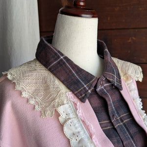 Upcycled Pink-and-Plaid 'Puppy Love' Cardigan