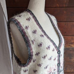 Vintage White and Purple Wool Blend Sweater Vest
