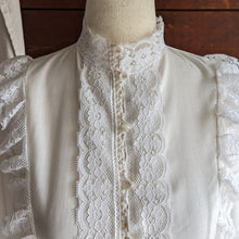 Load image into Gallery viewer, 70s Vintage White Lace Trimmed Blouse
