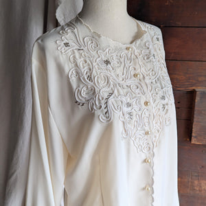 90s Vintage Ivory Embroidered Blouse