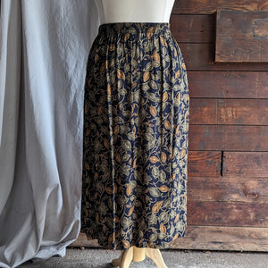 90s Vintage Leaf Print Rayon Skirt with Pockets