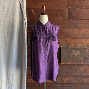 90s Vintage Fringed Purple Silk Top