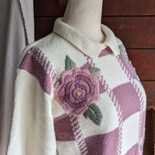 Load image into Gallery viewer, 90s Vintage Pink and White Embroidered Sweater
