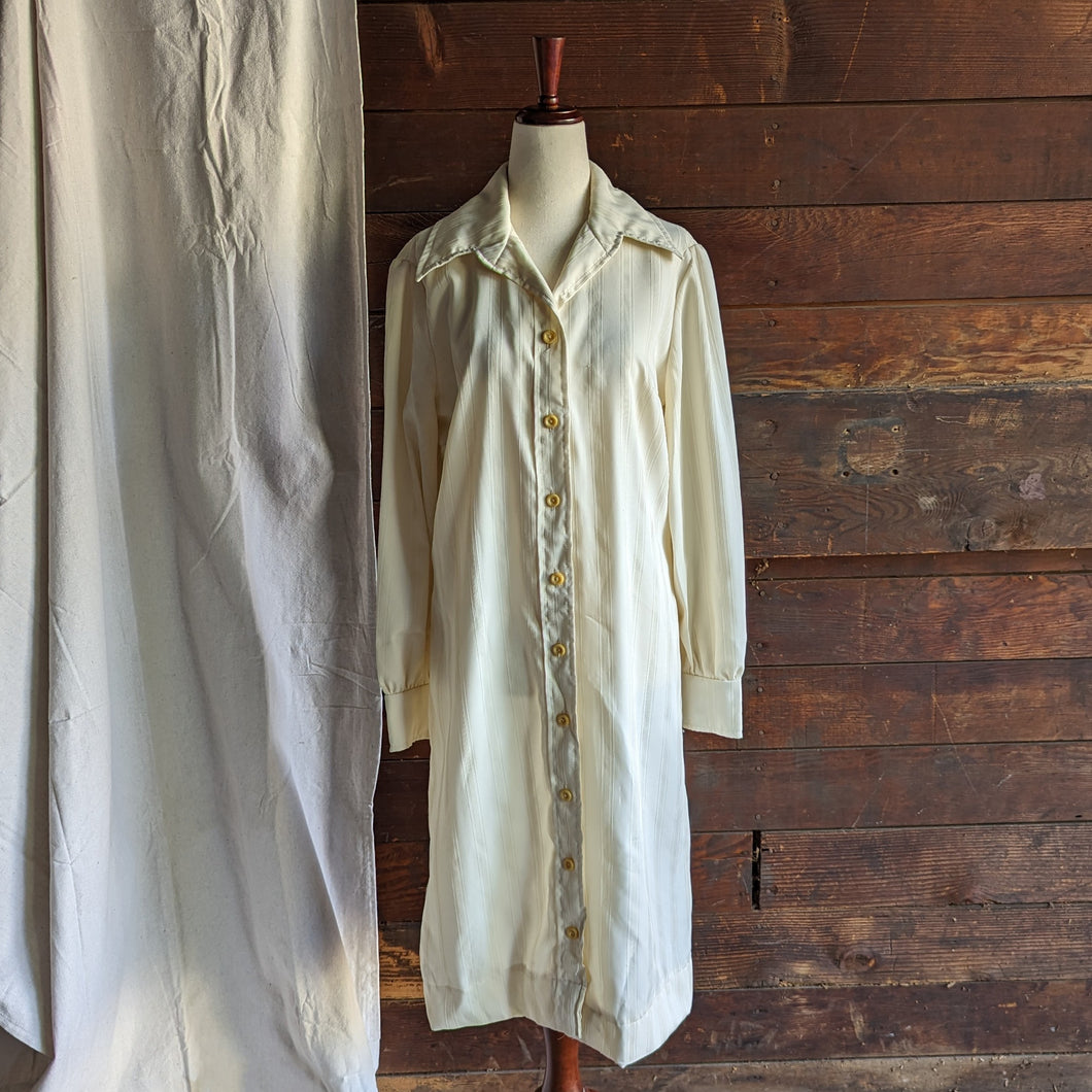 70s Vintage Cream Polyester Shirt Dress