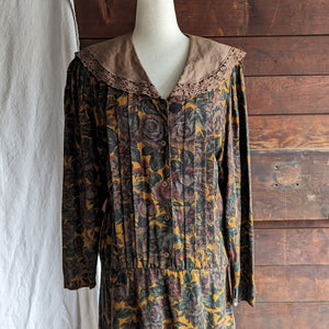 90s Vintage Rayon Wool Blend Maxi Dress