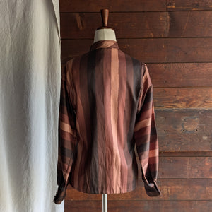 80s Vintage Striped Brown Polyester Blouse