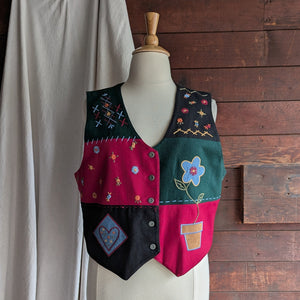 90s Vintage Plus Size Patchwork Embroidered Vest