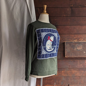 Patchwork Plus Size Olive Cat Quilt Sweatshirt