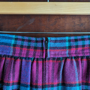 80s/90s Vintage Purple Plaid Wool-Blend Skirt