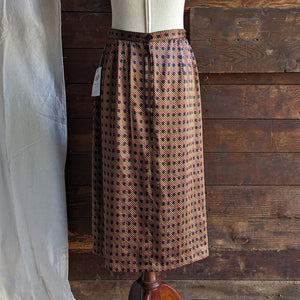 90s Vintage Pleated Abstract Satin Midi Skirt