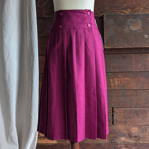 80s Vintage Pleated Fuschia Midi Skirt