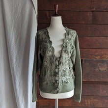 Load image into Gallery viewer, 90s Vintage Olive Green Cotton Knit Cardigan
