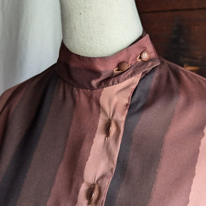 80s Vintage Striped Brown Polyester Blouse