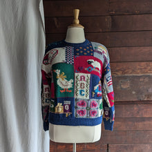 Load image into Gallery viewer, 80s/90s Vintage Hand Knit Embroidered Quilt Sweater
