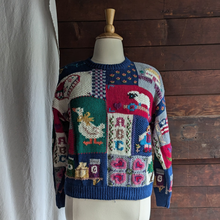 Load image into Gallery viewer, 80s/90s Vintage Hand Knit Embroidered Quilt Sweater
