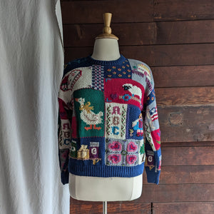 80s/90s Vintage Hand Knit Embroidered Quilt Sweater