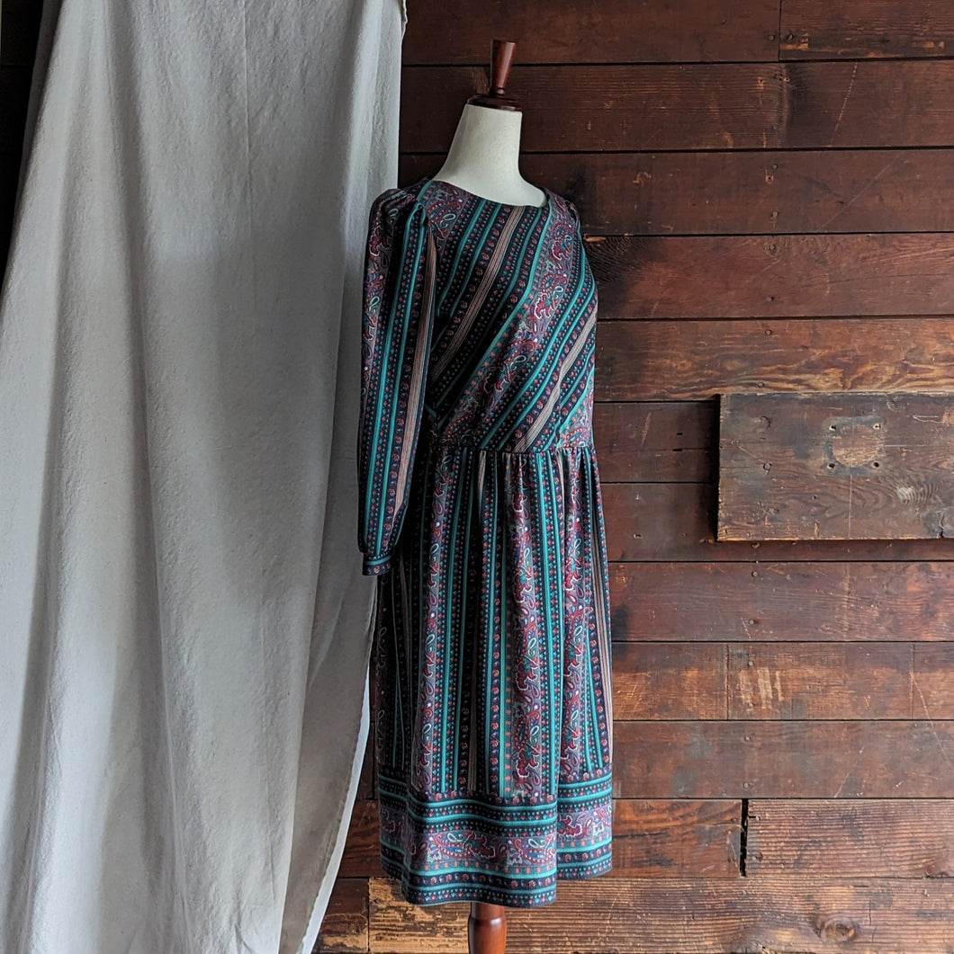 Vintage Striped Paisley Midi Dress