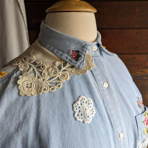Vintage Upcycled Patched Denim Shirt