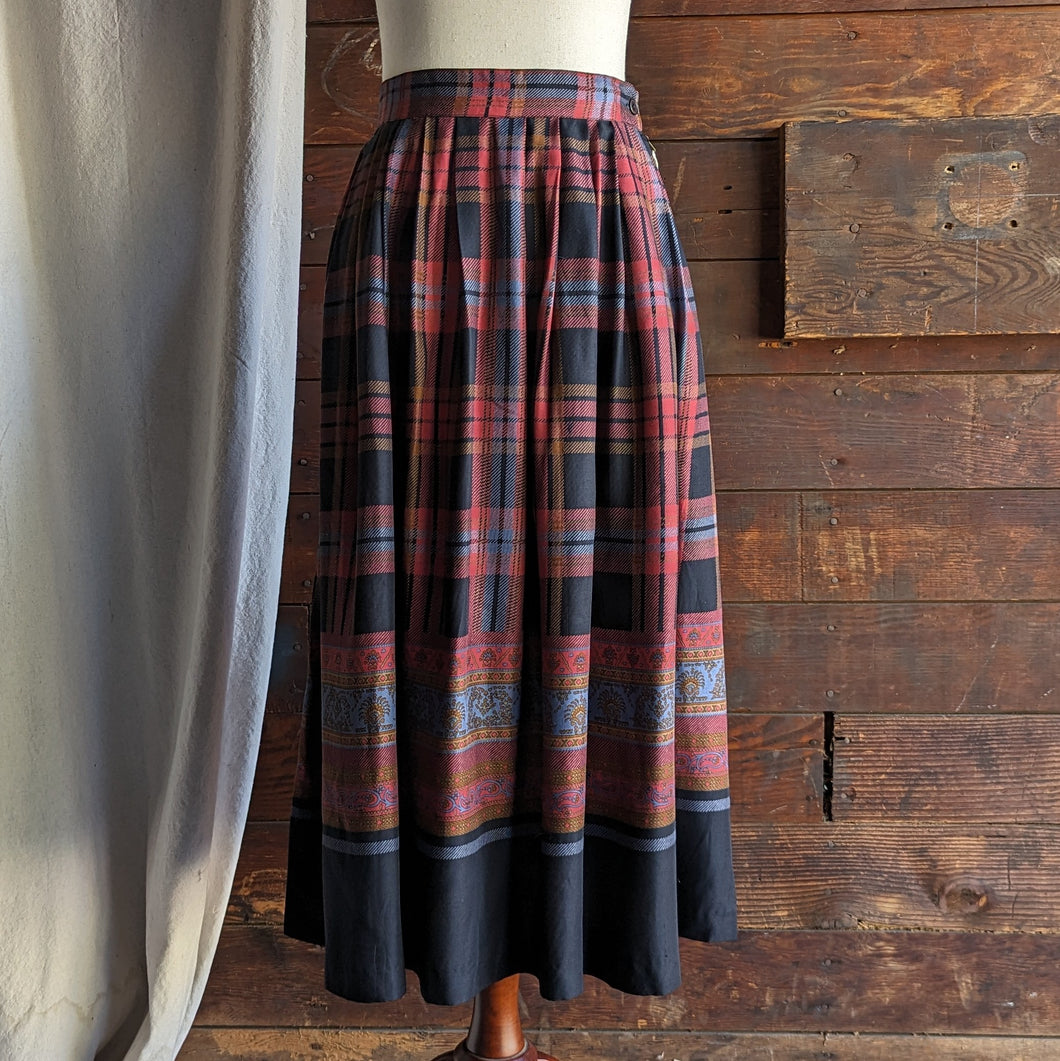 80s/90s Vintage Warm Toned Plaid Midi Skirt