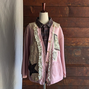 Upcycled Pink-and-Plaid 'Puppy Love' Cardigan