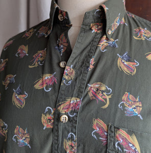 90s Vintage Olive Fly Fishing Shirt