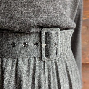 80s Vintage Charcoal Grey Wool Blend Sweater Dress with Belt