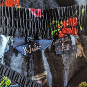 90s Rayon Black Floral Top & Shorts Set