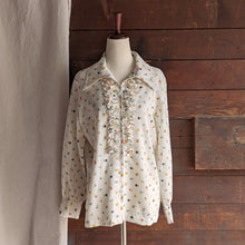 Load image into Gallery viewer, 70s Vintage White Floral Poly Blouse
