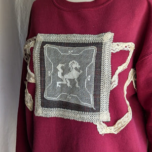 Upcycled Red 'Chimera Crest' Patched Sweatshirt