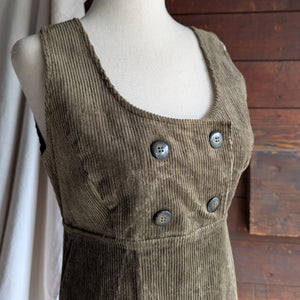 90s Vintage Olive Corduroy Sleeveless Mini Dress