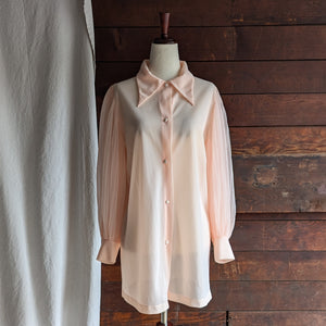 70s Vintage Light Pink Sheer Nylon Blouse