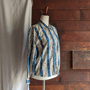 80s/90s Vintage Blue and Floral Stripe Shirt