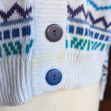 Load image into Gallery viewer, 90s Vintage Cropped White and Blue Cardigan
