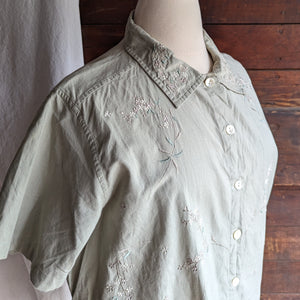 90s/Y2K Plus Size Linen Blend Embroidered Top