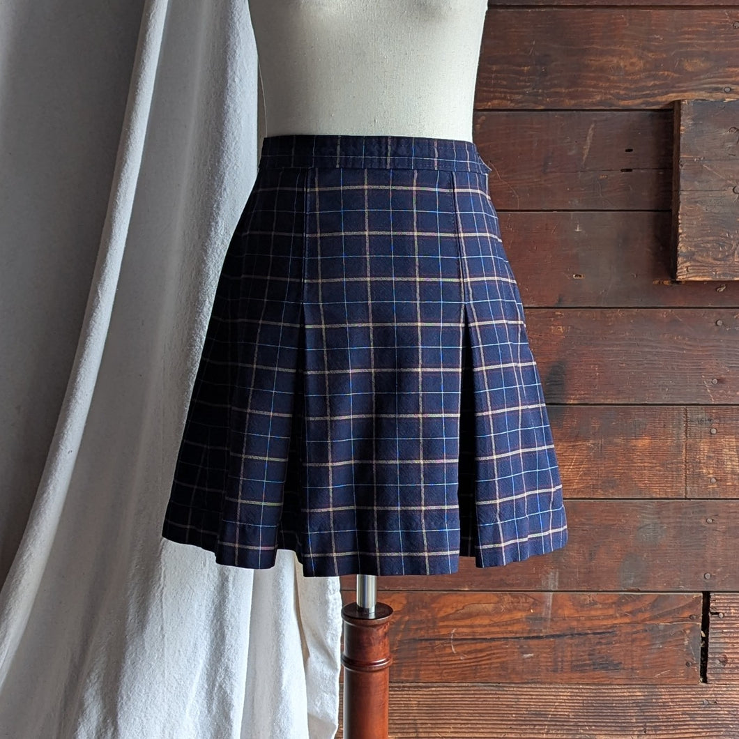 90s Vintage Navy Plaid Mini Skirt
