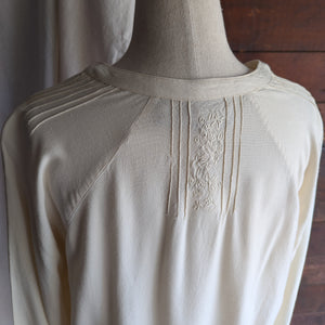 90s Vintage Cream Embroidered Loose Peasant Blouse