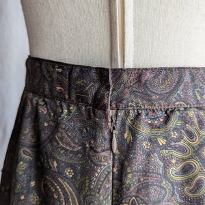 90s Vintage Dark Brown Paisley Midi Skirt