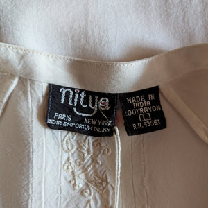 90s Vintage Cream Embroidered Loose Peasant Blouse