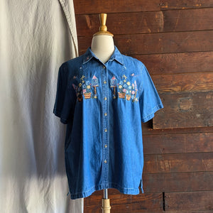 90s Vintage Plus Size Birdhouse Denim Shirt
