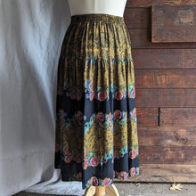 Load image into Gallery viewer, 90s Vintage Gold and Floral Rayon Maxi Skirt
