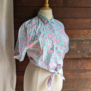 80s Vintage Boxy Floral Print Crop Shirt