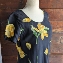 Load image into Gallery viewer, 80s/90s Vintage Black and Yellow Floral Rayon Mini Dress
