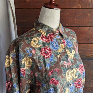 90s Vintage Earthy Floral Rayon Shirt