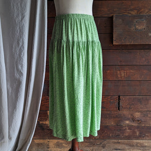 80s Vintage Green Squiggly A-Line Midi Skirt