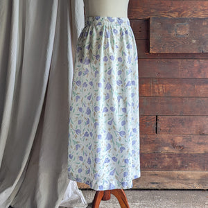 80s Vintage Flowy White Floral Maxi Skirt